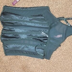 NWT NEVER WORN. Green Satin Corset Bodysuit With Matching Thong